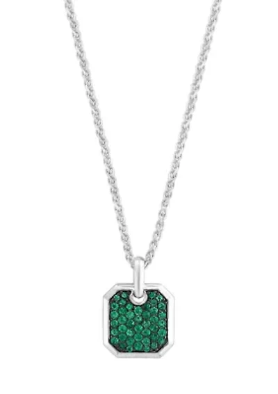 Men's Sterling Silver Emerald Pandant Necklace
