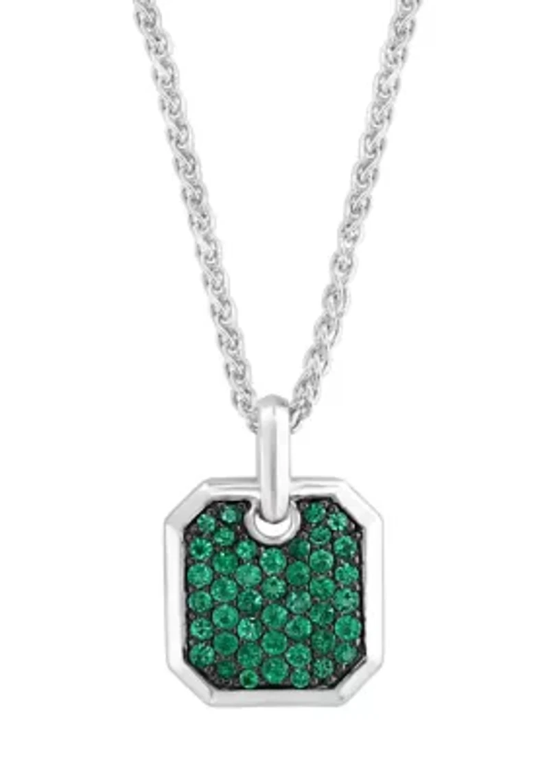 Men's Sterling Silver Emerald Pandant Necklace