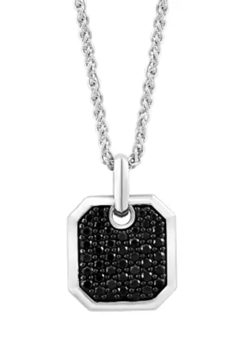 Men's Black Spinel Pendant Necklace in Sterling Silver