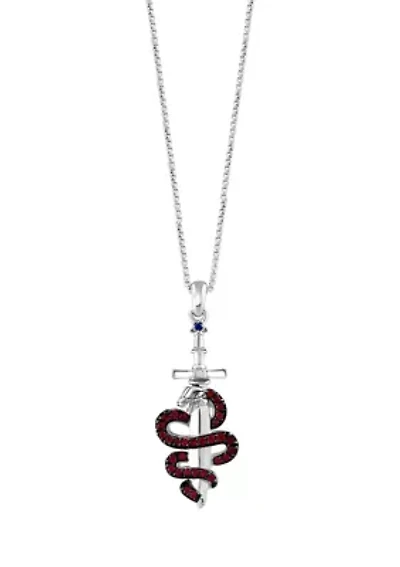 Men's Ruby, Sapphire Pendant Necklace in Sterling Silver