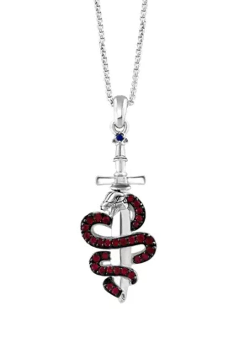 Men's Ruby, Sapphire Pendant Necklace in Sterling Silver