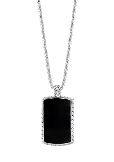 Men's Onyx Dog Tag Pendant Necklace in Sterling Silver