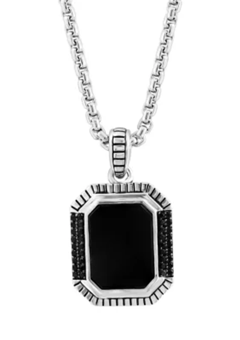 Men's Onyx and Black Spinel Pendant Necklace in Sterling Silver