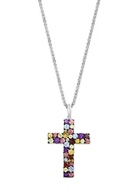 Multi-Stone Cross Necklace in Sterling Silver