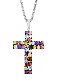 Multi-Stone Cross Necklace in Sterling Silver
