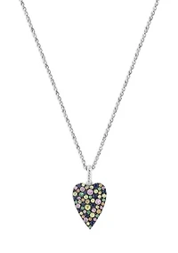 Sterling Silver Mixed Sapphire and Tsavorite Heart Pendant Necklace 