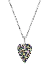 Sterling Silver Mixed Sapphire and Tsavorite Heart Pendant Necklace 