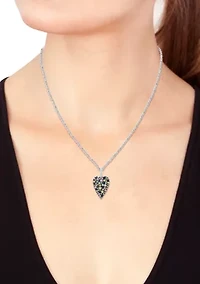 Sterling Silver Mixed Sapphire and Tsavorite Heart Pendant Necklace 