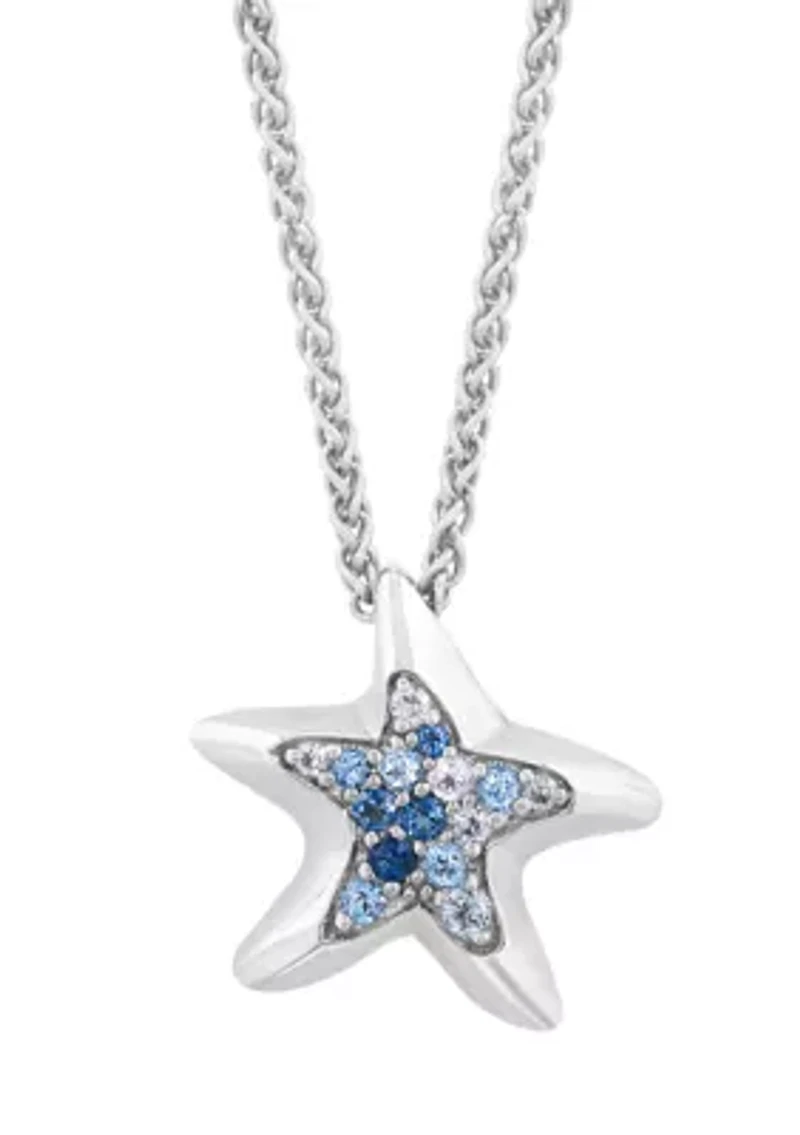 Sterling Silve Blue Topaz Starfish Pendant