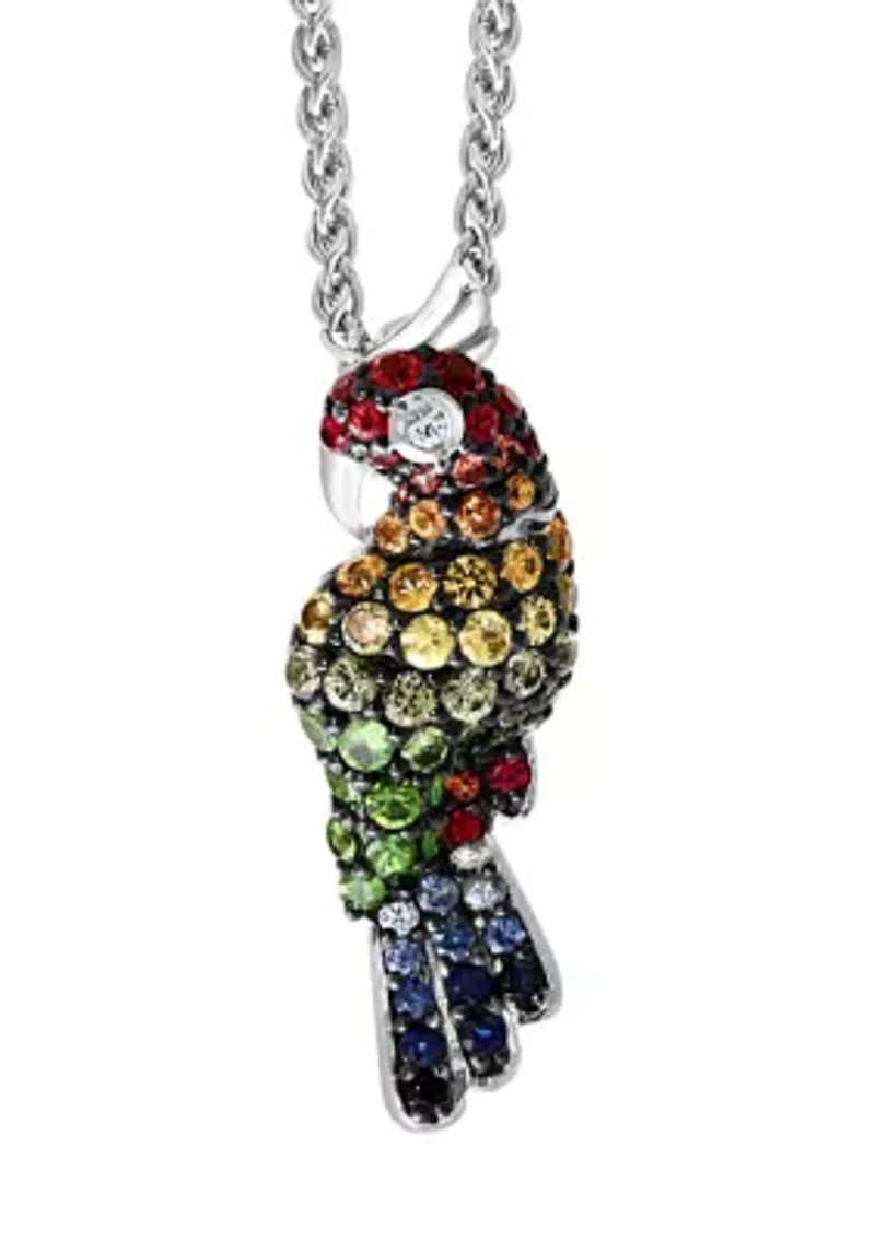 Sterling Silver 1.9 ct. t.w. Multi Sapphire and Tsavorite Parrot Pendant