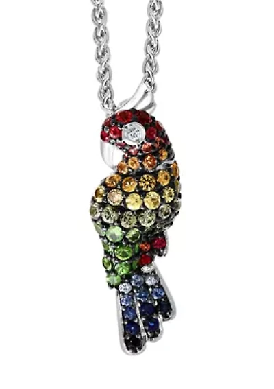 Sterling Silver 1.9 ct. t.w. Multi Sapphire and Tsavorite Parrot Pendant