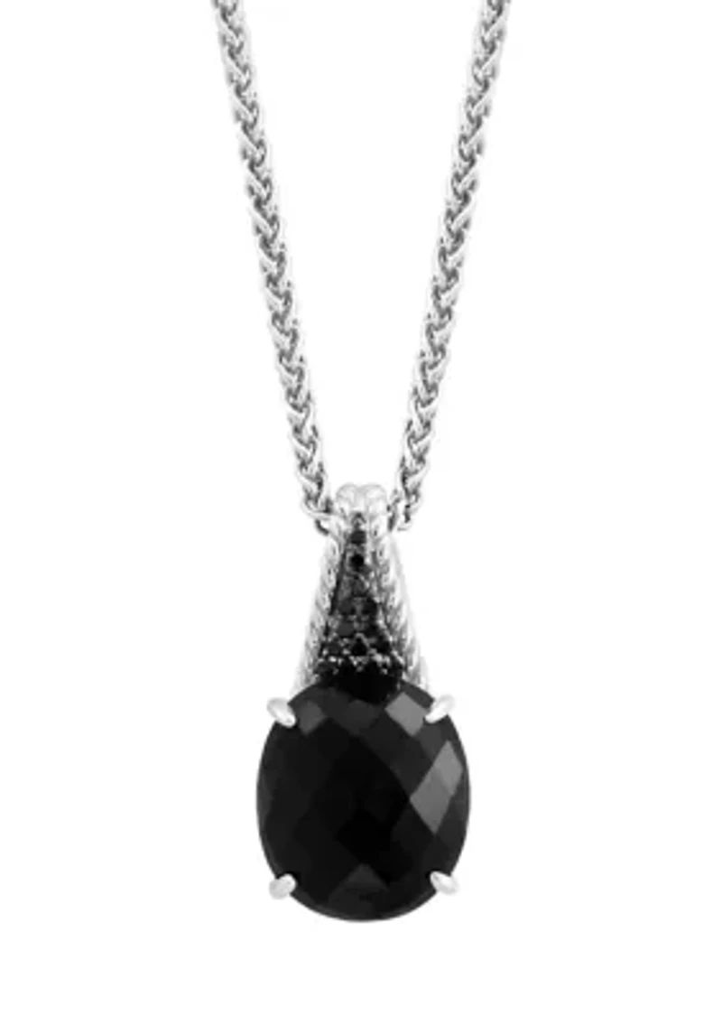 1/8 ct. t.w. Black Diamond and Onyx Drop Pendant Necklace in Sterling Silver