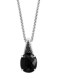 1/8 ct. t.w. Black Diamond and Onyx Drop Pendant Necklace in Sterling Silver