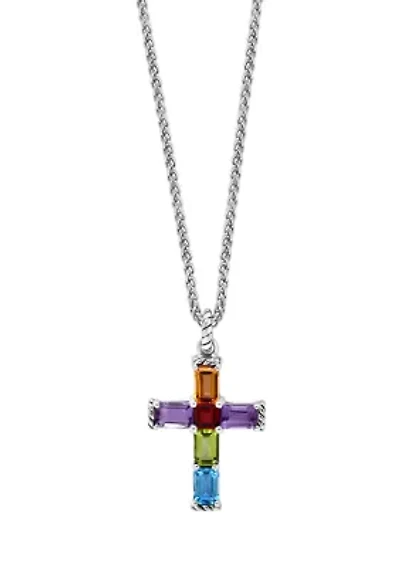 Sterling Silver Multi Cross Pendant Necklace 