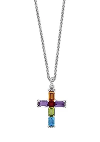 Sterling Silver Multi Cross Pendant Necklace 