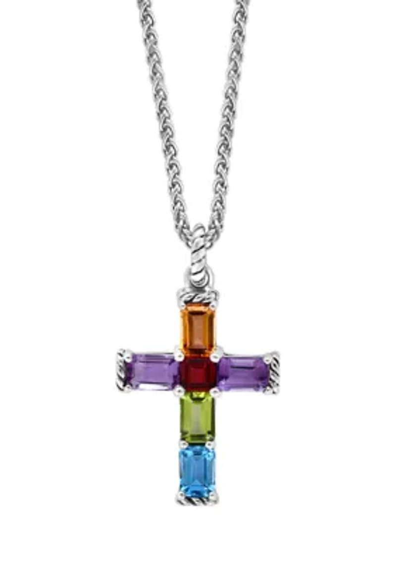 Sterling Silver Multi Cross Pendant Necklace 