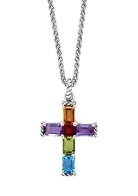 Sterling Silver Multi Cross Pendant Necklace 