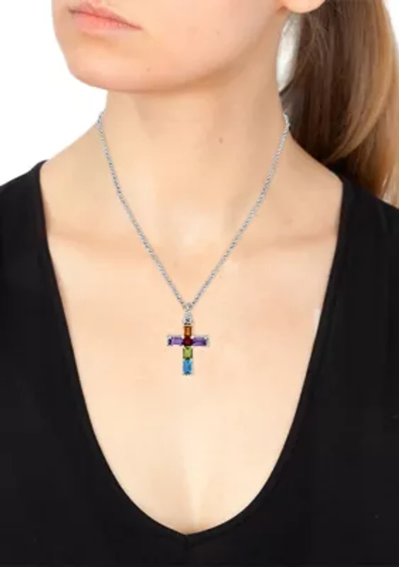 Sterling Silver Multi Cross Pendant Necklace 