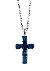 Blue Topaz Cross Pendant Necklace in Sterling Silver