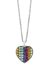 Multi-Gemstone Pendant Necklace in Sterling Silver