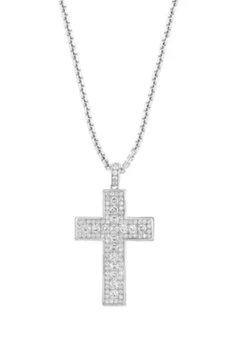 Sterling Silver White Zircon Cross Necklace 