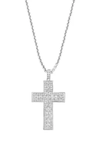 Sterling Silver White Zircon Cross Necklace 
