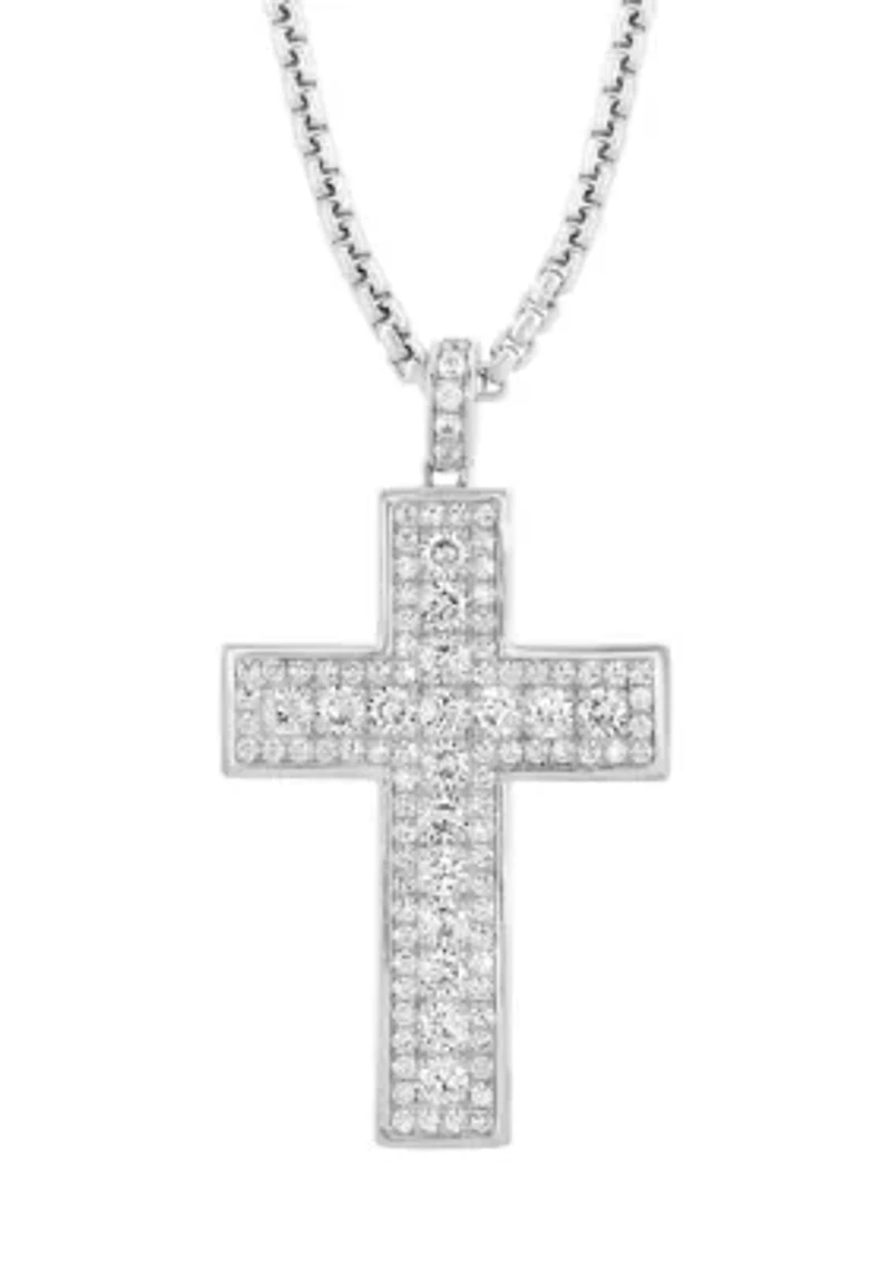 Sterling Silver White Zircon Cross Necklace 