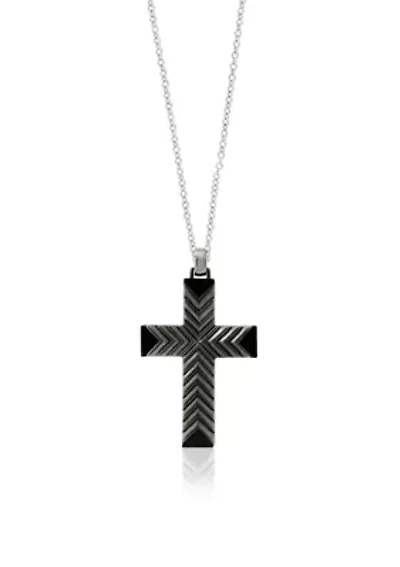 Sterling Silver Black Rhodium Cross Pendant Necklace 