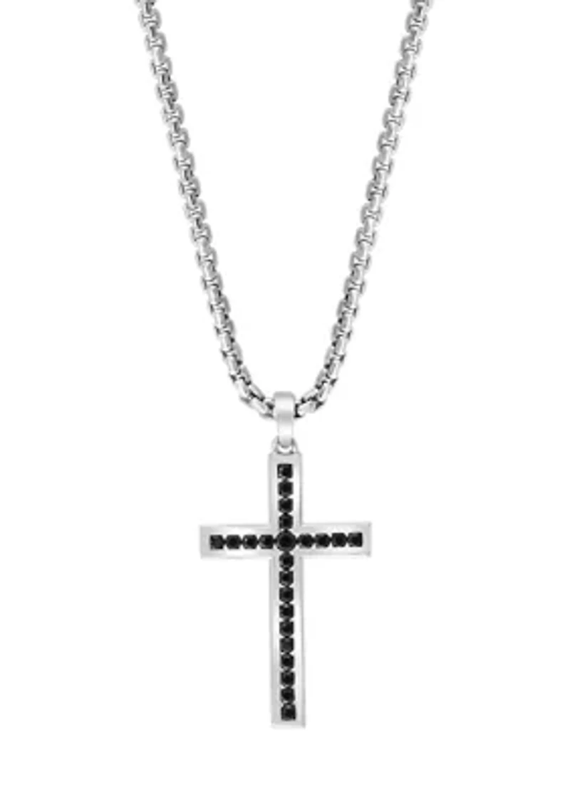 Men's 7/8 ct. t.w.  Black Spinel Cross Pendant Necklace in Sterling Silver 