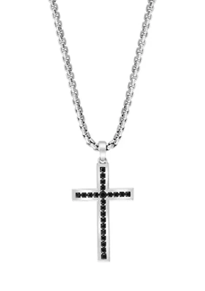 Men's 7/8 ct. t.w.  Black Spinel Cross Pendant Necklace in Sterling Silver 