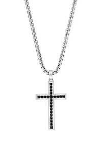 Men's 7/8 ct. t.w.  Black Spinel Cross Pendant Necklace in Sterling Silver 