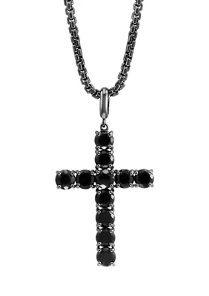 Men's Black Spinel Cross Pendant Necklace In Sterling Silver