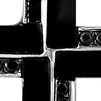 Men's Onyx and Black Spinel Cross Pendant Necklace in Sterling Silver
