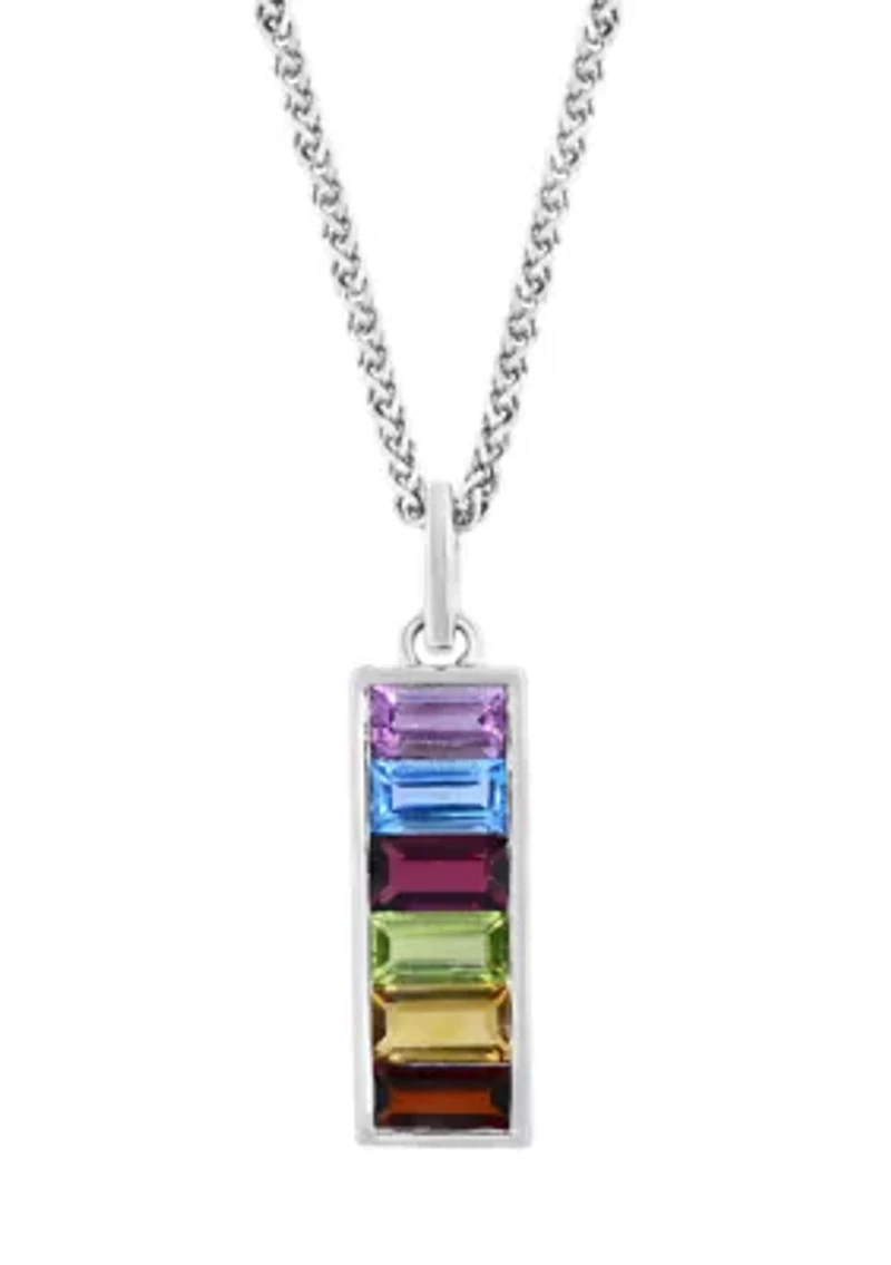 Sterling Silver Multi Semi Precious Pendant Necklace