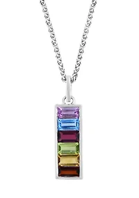 Sterling Silver Multi Semi Precious Pendant Necklace