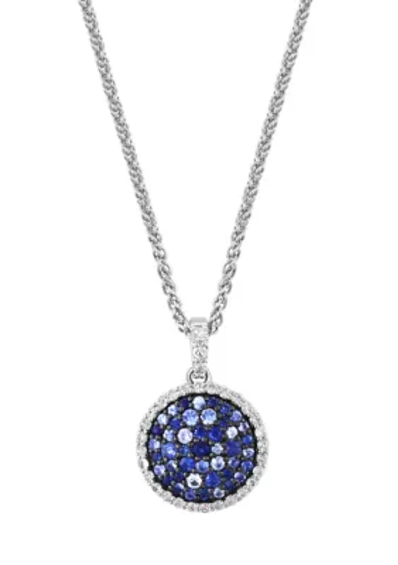 Sterling Silver Blue and White Sapphire Pendant Necklace