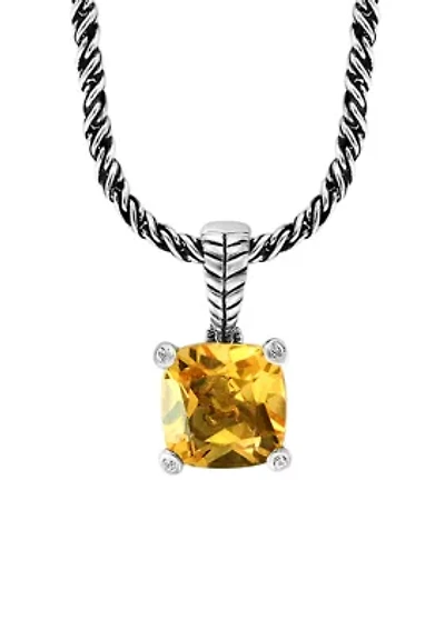 Citrine Cable Pendant Necklace in Sterling Silver 
