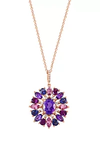 Diamond, Amethyst, Rhodolite, Iolite, Pink Tourmaline Pendant Necklace in 14K Rose Gold