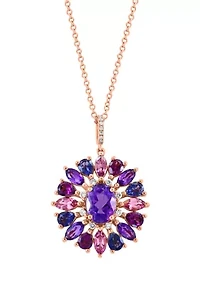 Diamond, Amethyst, Rhodolite, Iolite, Pink Tourmaline Pendant Necklace in 14K Rose Gold