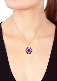 Diamond, Amethyst, Rhodolite, Iolite, Pink Tourmaline Pendant Necklace in 14K Rose Gold