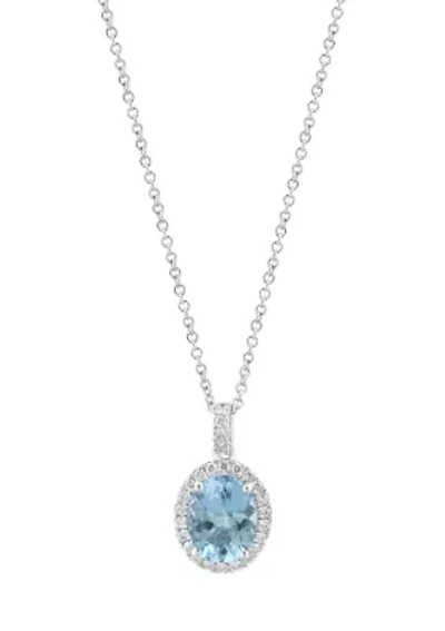 Diamond Aquamarine Pendant Necklace in 14K White Gold