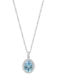 Diamond Aquamarine Pendant Necklace in 14K White Gold