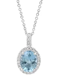 Diamond Aquamarine Pendant Necklace in 14K White Gold