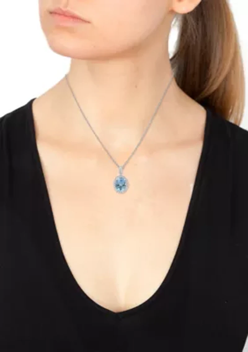 Diamond Aquamarine Pendant Necklace in 14K White Gold