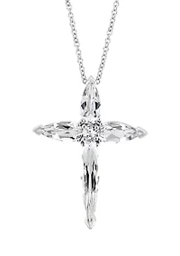 White Topaz Cross Pendant Necklace in 14K White Gold