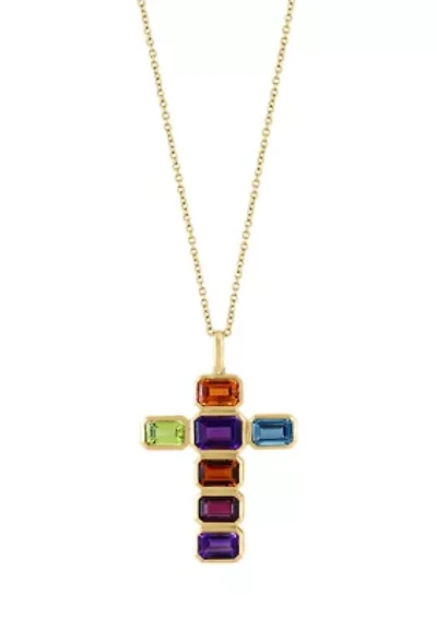 Amethyst, Blue Topaz, Citrine, Rhodolite, Peridot Pendant Necklace in 14K Yellow Gold