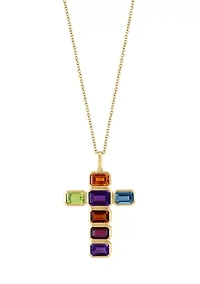 Amethyst, Blue Topaz, Citrine, Rhodolite, Peridot Pendant Necklace in 14K Yellow Gold
