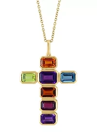 Amethyst, Blue Topaz, Citrine, Rhodolite, Peridot Pendant Necklace in 14K Yellow Gold