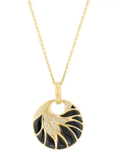 14K Yellow Gold Diamond Onyx Necklace