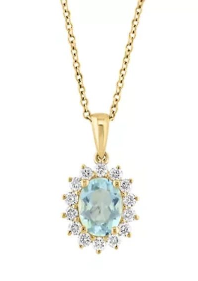 Diamond Aquamarine Pendant Necklace in 14K Yellow Gold